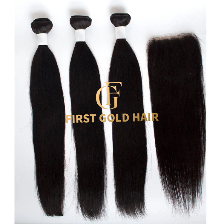 Straight Bundle Deal 3 Bundles With one 4*4 Closure 100% virgin Human Hair