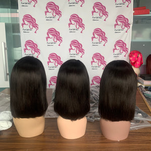 Natural Color Full Front Lace Wig 13x4 BoB Straight Wigs 10-14 Inch Human Hair Wig