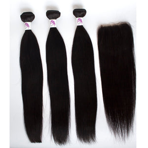 Straight Bundle Deal 3 Bundles With one 4*4 Closure 100% virgin Human Hair