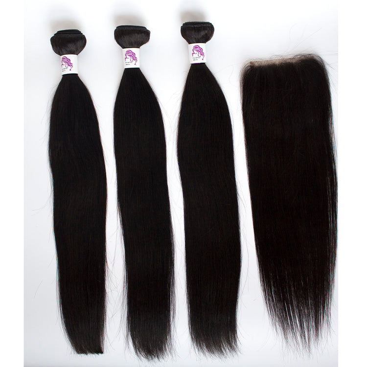 Bundle Deal Straight 3 Bundles With one transparent 13*4 Frontal 100% virgin Human Hair