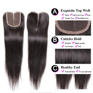 Straight Bundle Deal 3 Bundles With one 4*4 Closure 100% virgin Human Hair