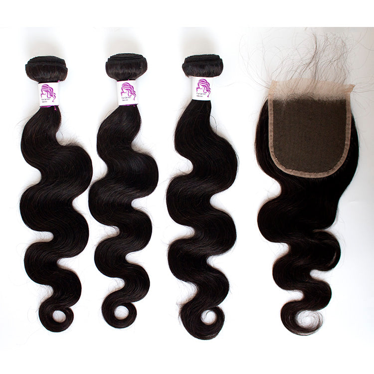 Body Wave Bundle Deal 3 Bundles With one 4*4 Closure 100%Virginhair Human Hair